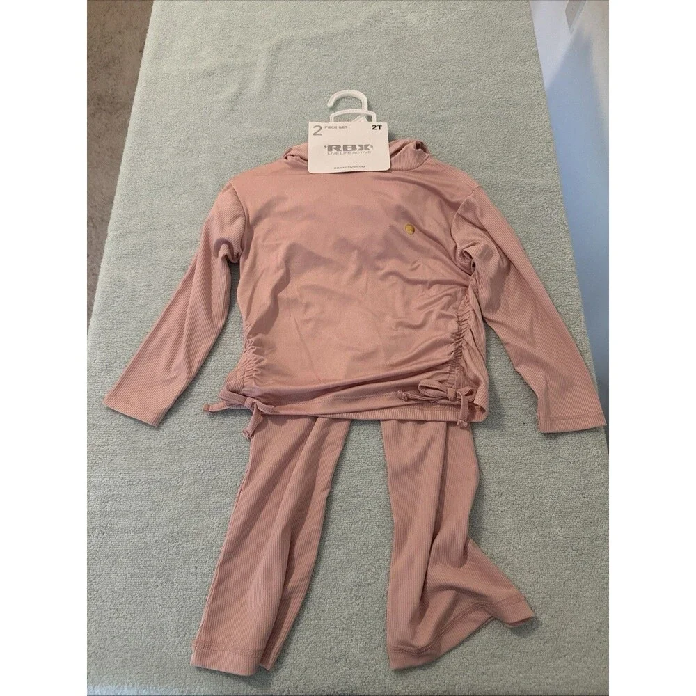 RBX Toddler Girls 2Pc Active Set 2T Bleached Mauve Ribbed Flare Pants NWT - Picture 7 of 7